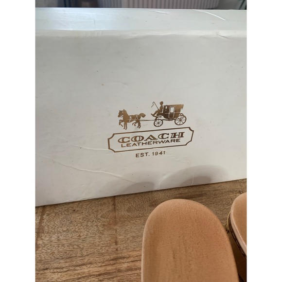 Vintage Coach Lee Sandal Signature Logo Cavas Wood Heel Patent Leather Women 8.5 - Picture 13 of 16